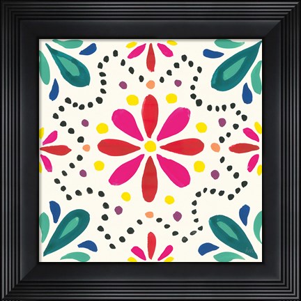 Framed Floral Fiesta White Tile II Print