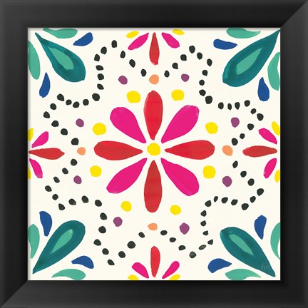 Framed Floral Fiesta White Tile II Print