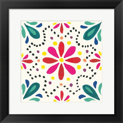 Framed Floral Fiesta White Tile II Print