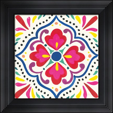 Framed Floral Fiesta White Tile V Print