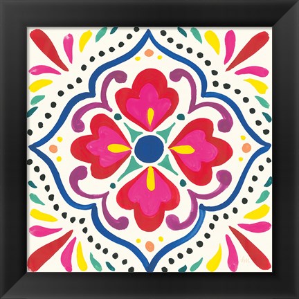 Framed Floral Fiesta White Tile V Print