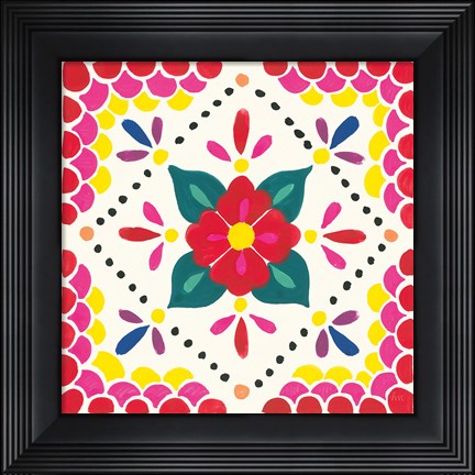 Framed Floral Fiesta White Tile IV Print