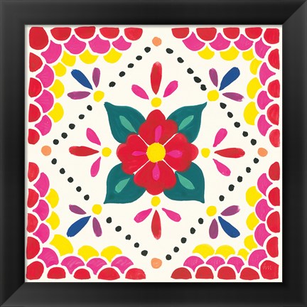 Framed Floral Fiesta White Tile IV Print