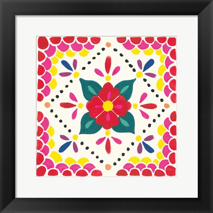 Framed Floral Fiesta White Tile IV Print