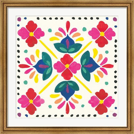 Framed Floral Fiesta White Tile I Print