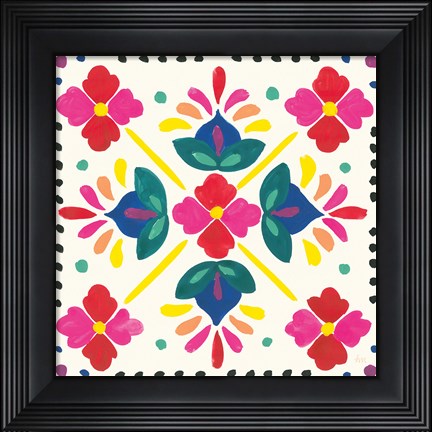 Framed Floral Fiesta White Tile I Print