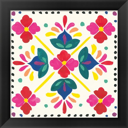 Framed Floral Fiesta White Tile I Print