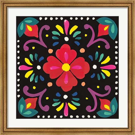 Framed Floral Fiesta Tile XII Print