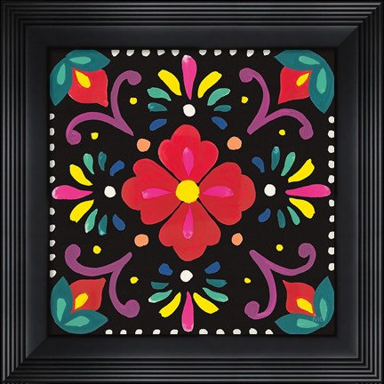 Framed Floral Fiesta Tile XII Print