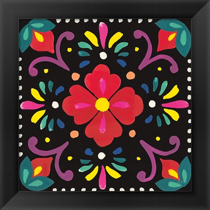 Framed Floral Fiesta Tile XII Print