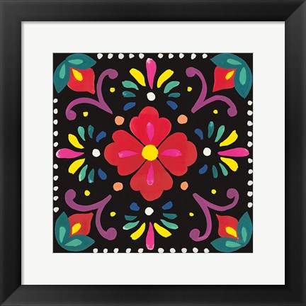 Framed Floral Fiesta Tile XII Print