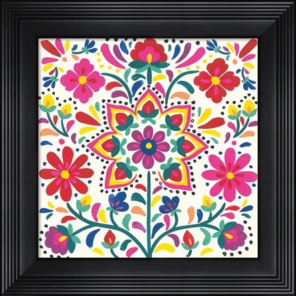 Framed Floral Fiesta White III Print