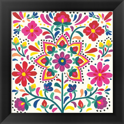 Framed Floral Fiesta White III Print