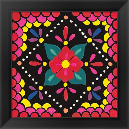 Framed Floral Fiesta Tile IV Print