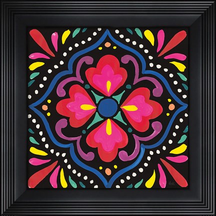 Framed Floral Fiesta Tile V Print