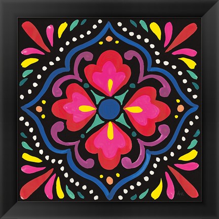 Framed Floral Fiesta Tile V Print