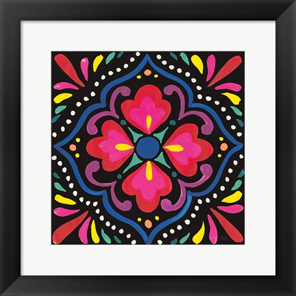Framed Floral Fiesta Tile V Print