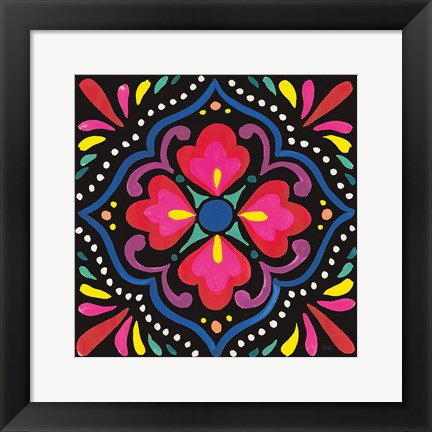 Framed Floral Fiesta Tile V Print