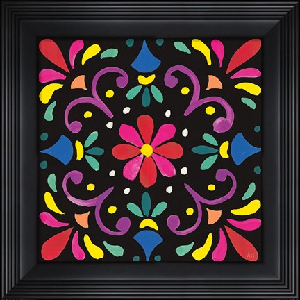 Framed Floral Fiesta Tile III Print