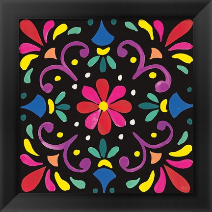 Framed Floral Fiesta Tile III Print