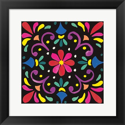 Framed Floral Fiesta Tile III Print