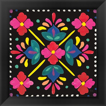 Framed Floral Fiesta Tile I Print