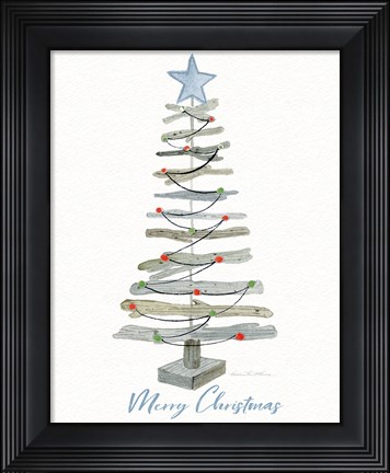 Framed Coastal Holiday Tree III Red Merry Christmas Print