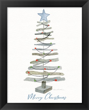 Framed Coastal Holiday Tree III Red Merry Christmas Print
