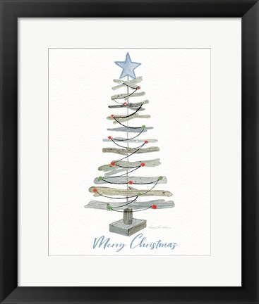 Framed Coastal Holiday Tree III Red Merry Christmas Print