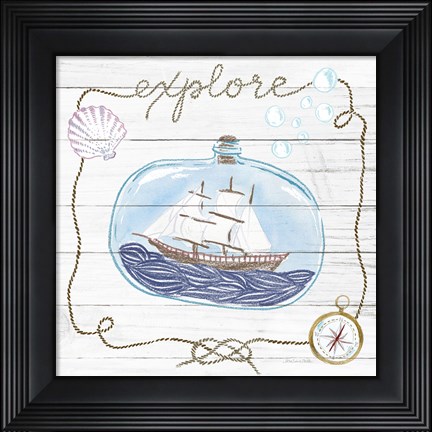 Framed Ship in a Bottle Explore Shiplap Print
