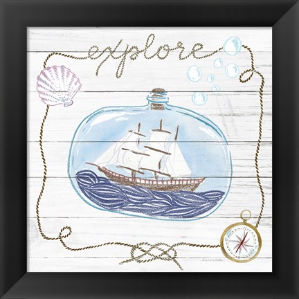 Framed Ship in a Bottle Explore Shiplap Print