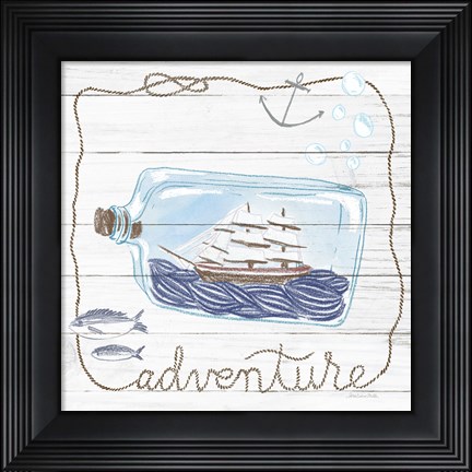 Framed Ship in a Bottle Adventure Shiplap Print