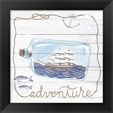 Framed Ship in a Bottle Adventure Shiplap Print