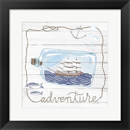 Framed Ship in a Bottle Adventure Shiplap Print