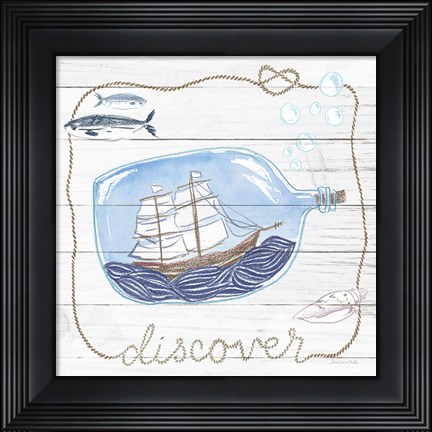 Framed Ship in a Bottle Discover Shiplap Print