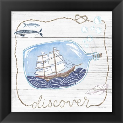 Framed Ship in a Bottle Discover Shiplap Print