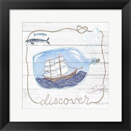 Framed Ship in a Bottle Discover Shiplap Print
