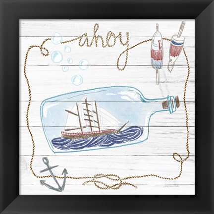 Framed Ship in a Bottle Ahoy Shiplap Print