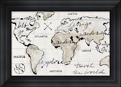 Framed Mapped Shorelines I Light Neutral Crop Print