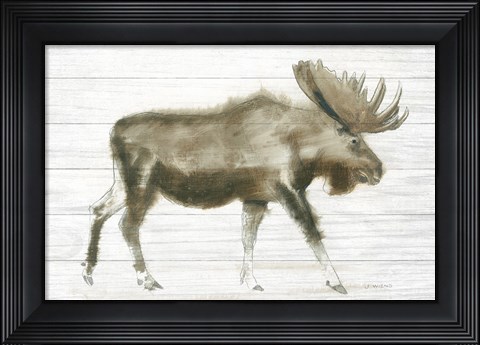 Framed Dark Moose on Wood Crop Print