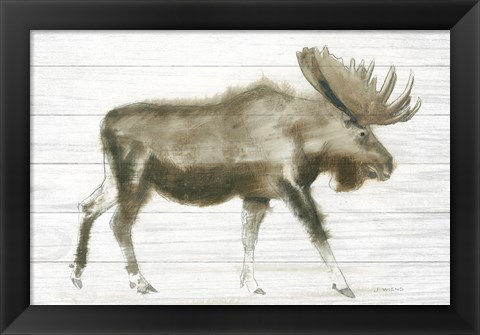 Framed Dark Moose on Wood Crop Print