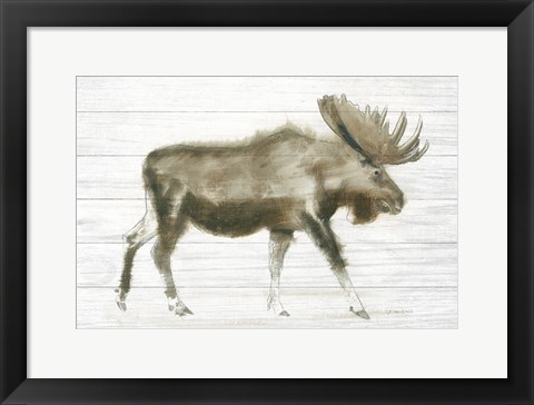 Framed Dark Moose on Wood Crop Print