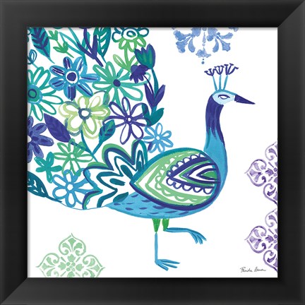 Framed Jewel Peacocks III Print