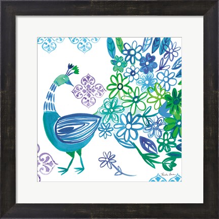 Framed Jewel Peacocks I Print