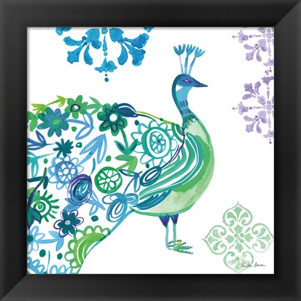 Framed Jewel Peacocks II Print