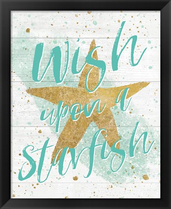 Framed Silver Sea Life Aqua Starfish Shiplap Print