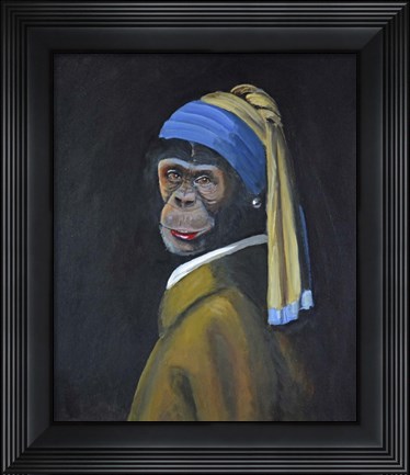 Framed Monkey with Pearl Earring Print