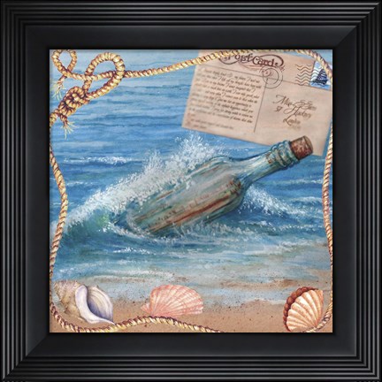 Framed Message In Bottle-Beach Postcard Print