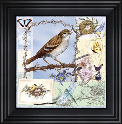 Framed Natural Bliss Birds-Blue Print