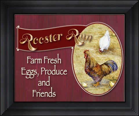 Framed Rooster Run Sign Print